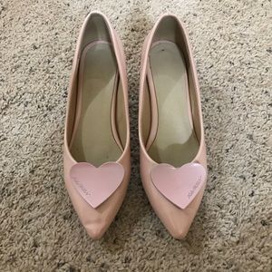 Blush pink kitten heels with heart adornment